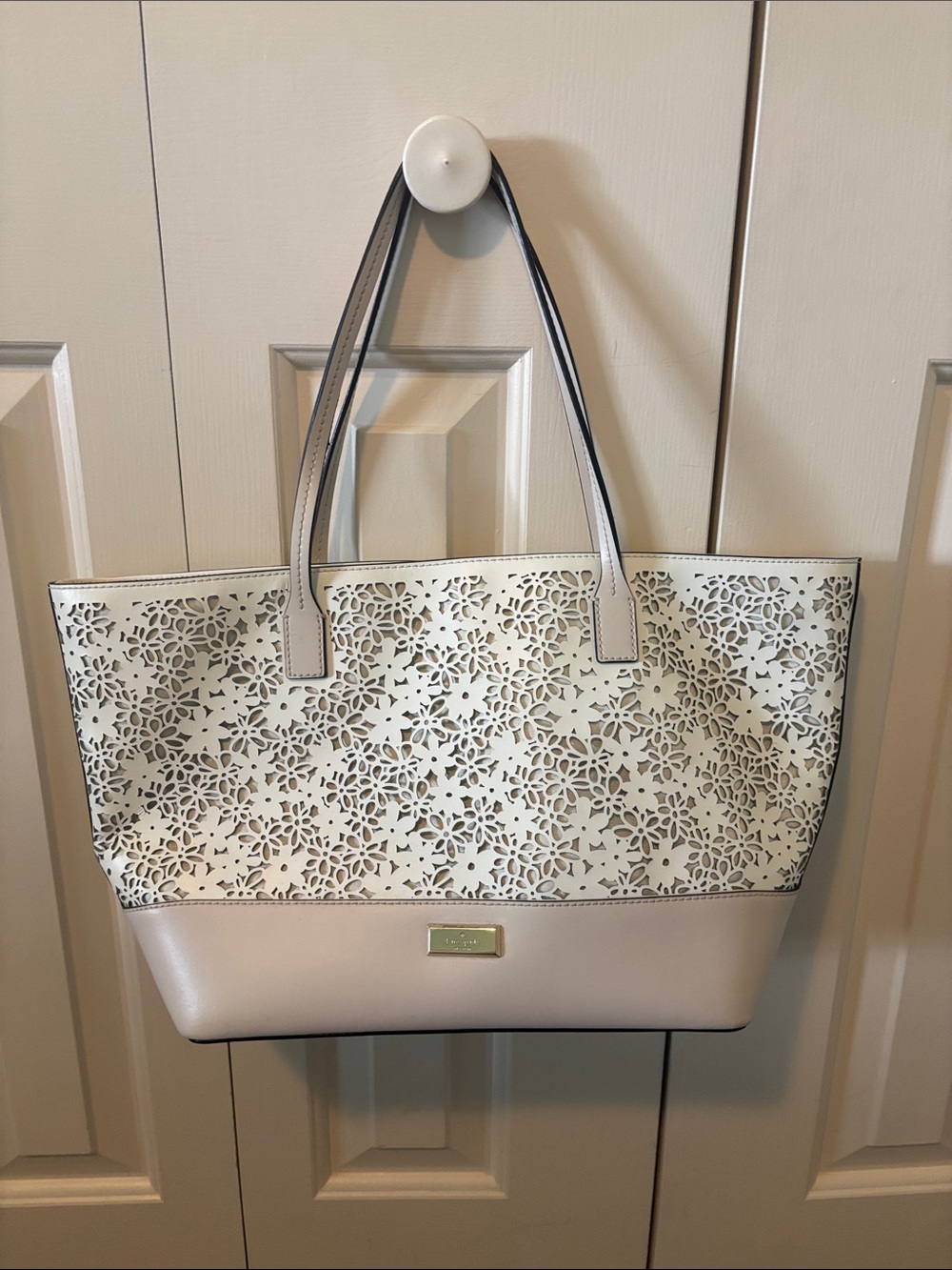 kate spade White Floral Laser-Cut Tote
